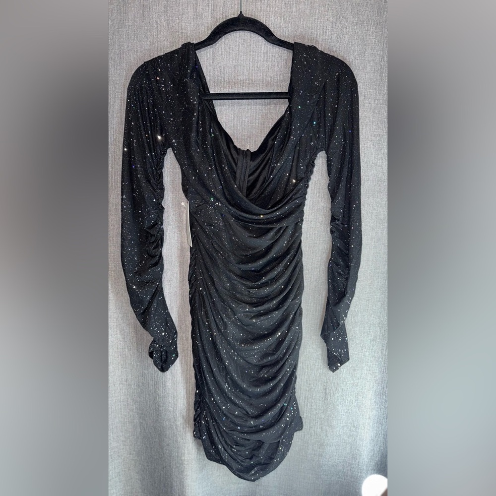 Kylie Sparkle Mesh Mini Dress - Black